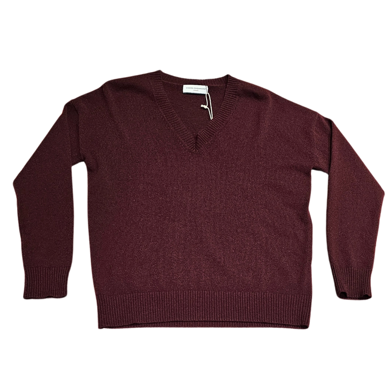 Cocoa Core Relaxed V Neck Jumper in Mulberry