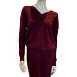 Cocoa Core Relaxed V Neck Jumper in Mulberry