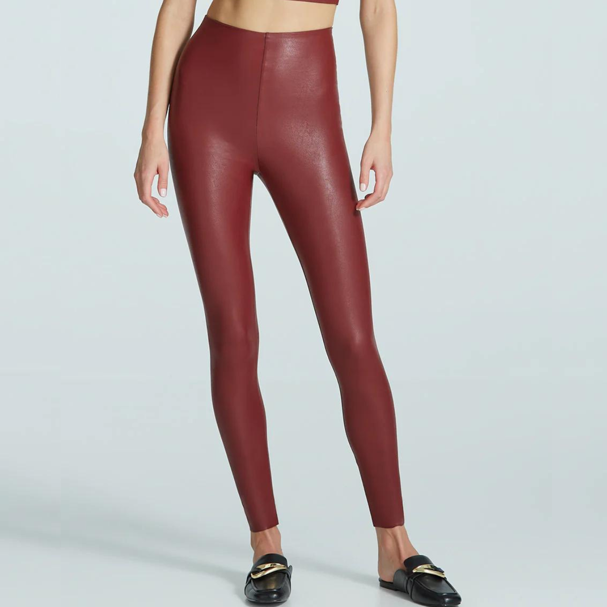 Faux Leather Leggings in Garnet