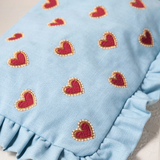 Love Hearts Frill French Blue Cotton Pouch