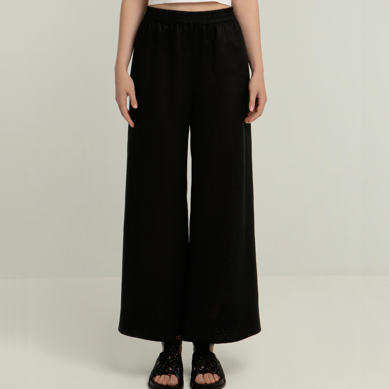 Black Flared Linen Trousers