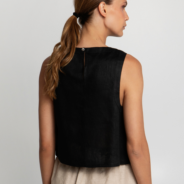 Black Linen Sleeveless Top