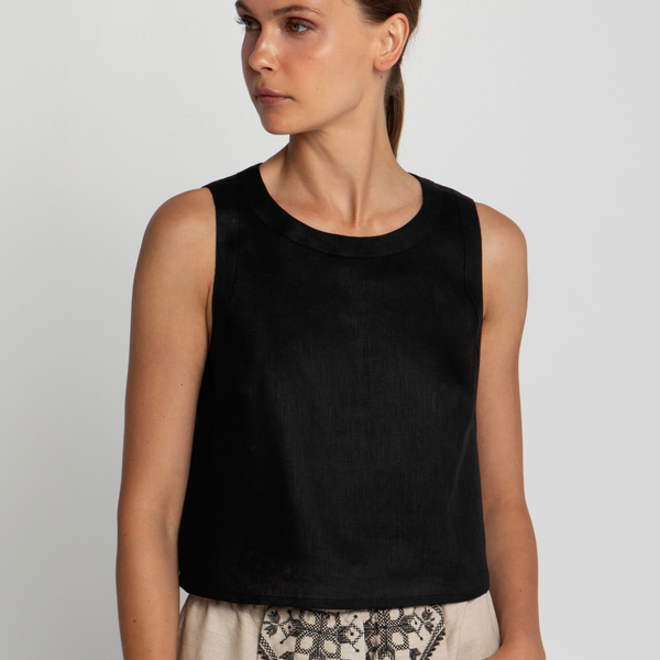 Black Linen Sleeveless Top