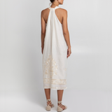 Crete Natural/Champagne Sleeveless Embroidered Midi Dress