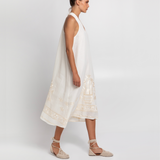 Crete Natural/Champagne Sleeveless Embroidered Midi Dress