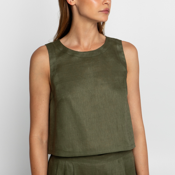 Khaki Linen Sleeveless Top