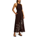 Dahlia Palm Embroidered Maxi Dress