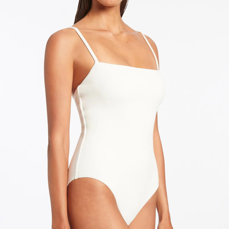 Isla Rib Minimal Tank One Piece in Cream