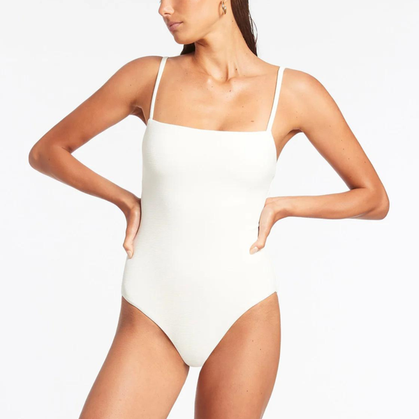 Isla Rib Minimal Tank One Piece in Cream