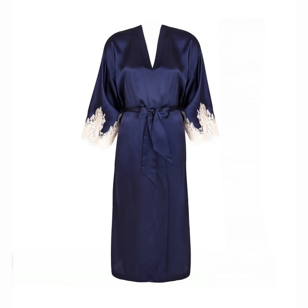 Splendeur Soie Mid-Length Silk Robe in Splendeur Marine