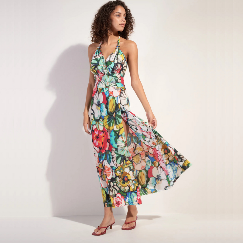 Rona Halter-neck Maxi Dress in Flower