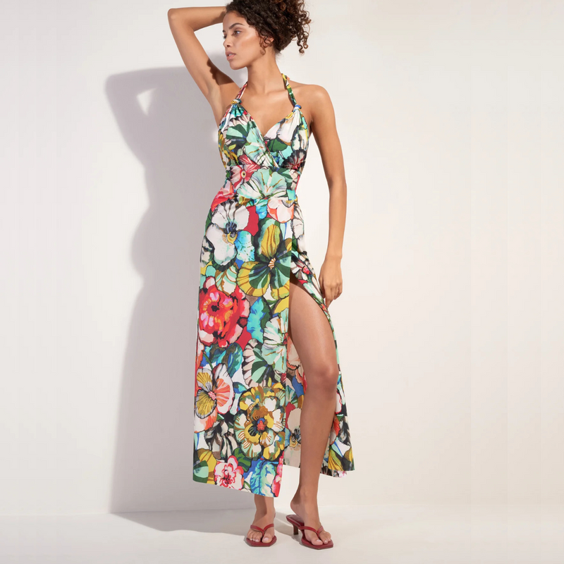 Rona Halter-neck Maxi Dress in Flower