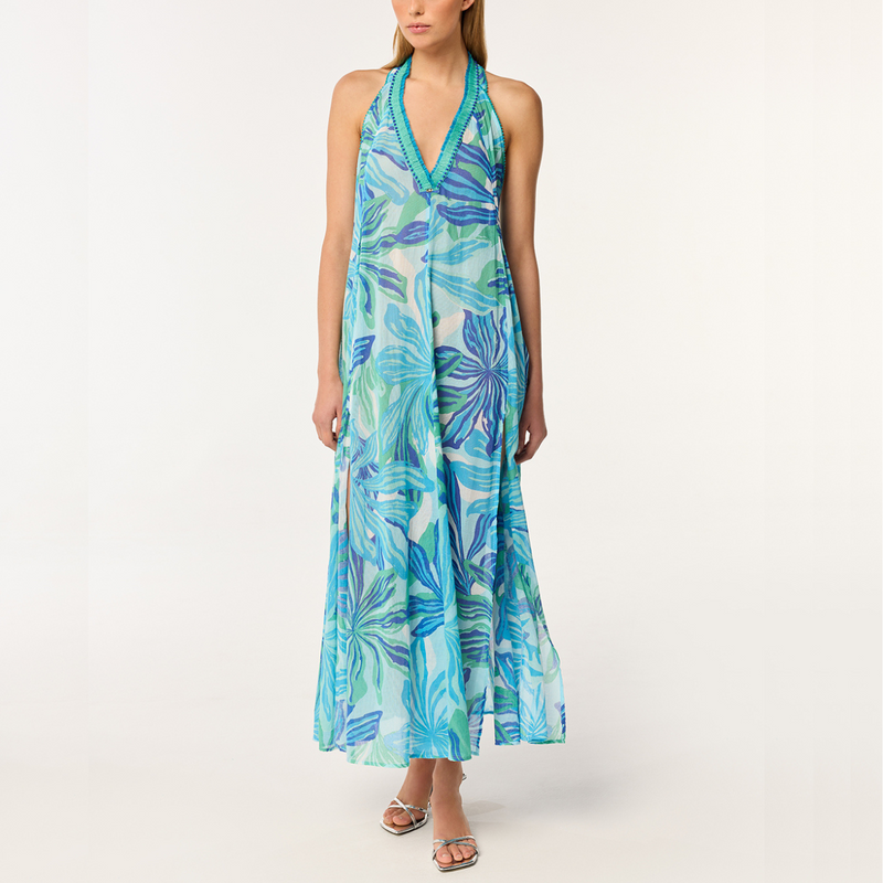 Long Dress Nava in Blue Seaweed