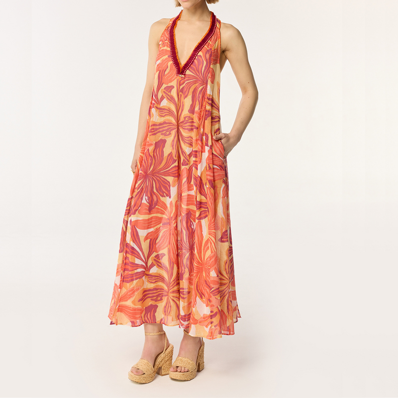 Long Dress Nava in Red Seaweed