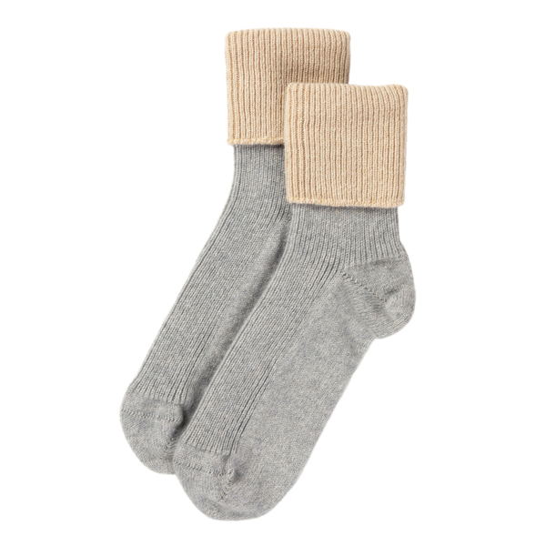 Contrast Turnover Cashmere Bed Socks