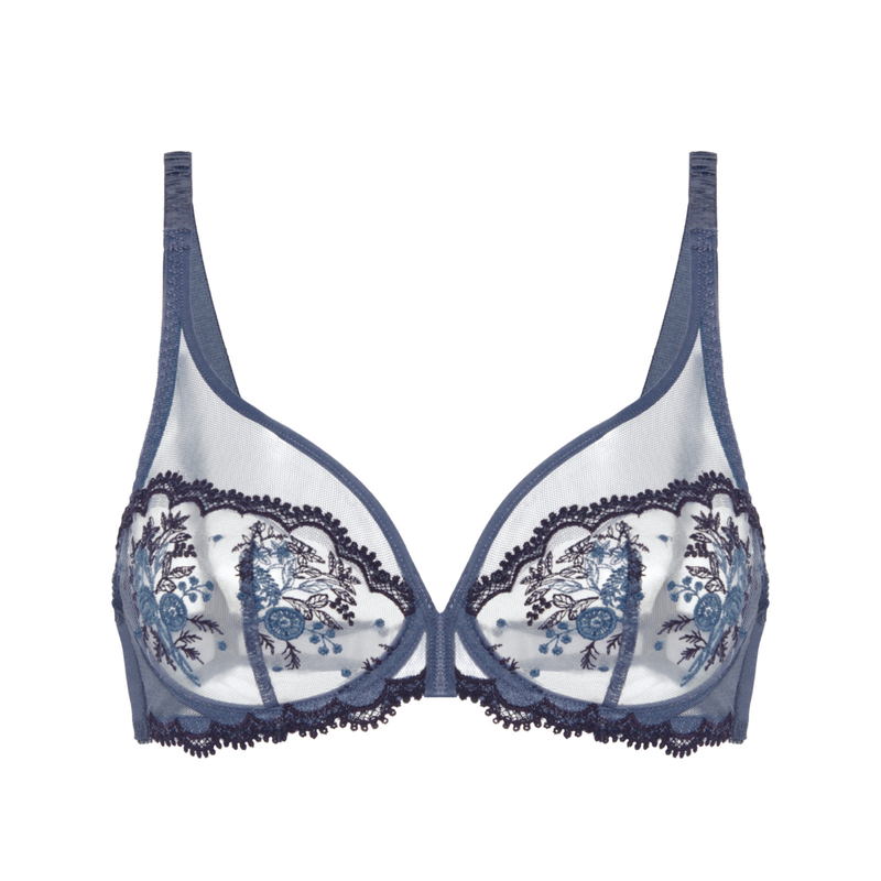 Intrigue Plunging Underwired Bra in Bleu Cendre