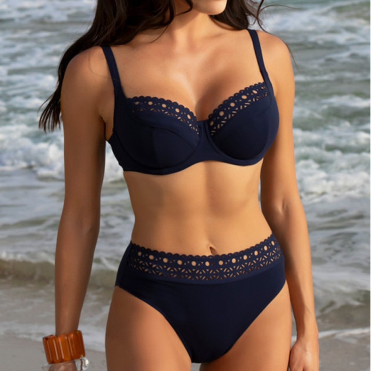 Ajourage Couture High Waist Bikini Bottom in Iris